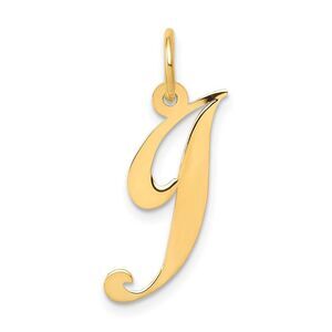 14k Yellow Gold, Ella Collection Medium Fancy Script Initial J Pendant
